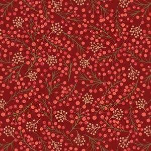 New Forest Winter Berries on red by Lewis & Irene Winter Berries Red Fabric by the Half Yard 57B 096 imagem 1