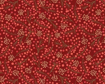 New Forest Winter Berries on red by Lewis & Irene  Winter Berries  Red Fabric by the Half Yard 57B 096
