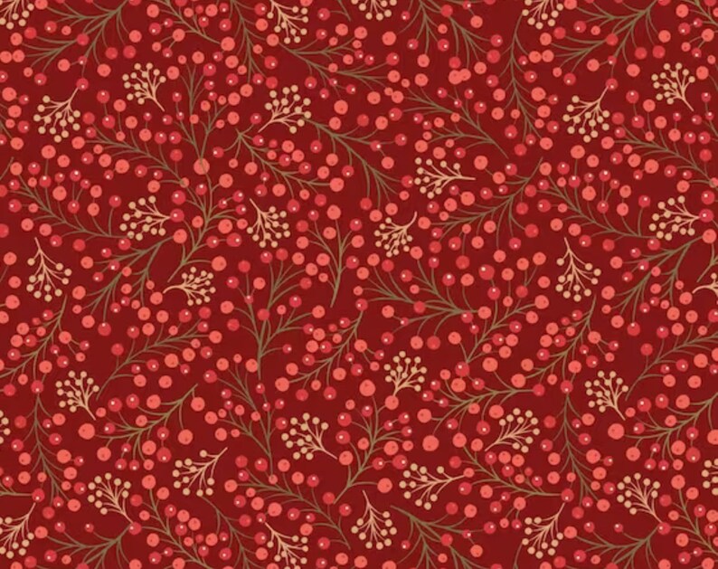 New Forest Winter Berries on red by Lewis & Irene Winter Berries Red Fabric by the Half Yard 57B 096 imagem 1
