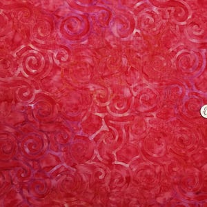 Pink-Red Watercolor Batik with Pink, Purple, and Red Spiral Designs Fabric by the Half Yard