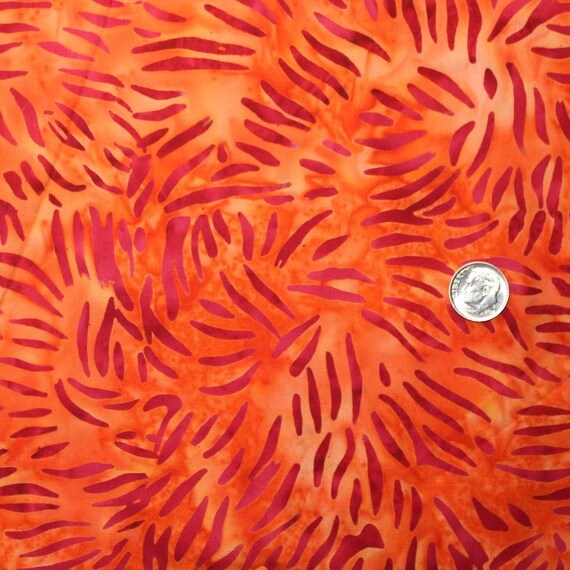 Orange with Redish Purple Batik Fabric by the Yard