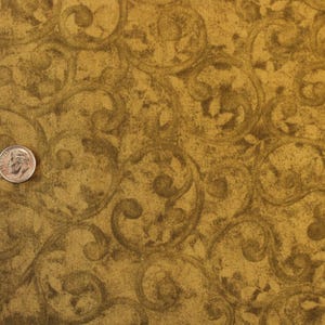 Left Bank by Michele D&#39;Amore for Benartex Muted Olive Green Blender with Scroll Pattern Fabric by the Half Yard