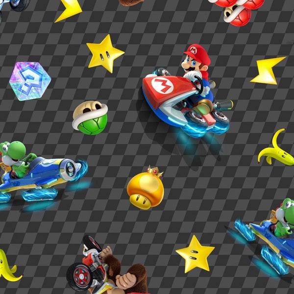 Mario Kart Character Checkered Toss by Nintendo for Springs Creative Fabric by the Half Yard 38A 013