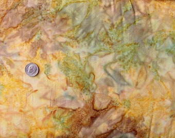 Deep Orange, Light Yellow, Moss Green, Russet Brown, Blue-Gray, and Purple-Gray Marbled Batik Quilting Fabric Batik Fabric by the Half Yard