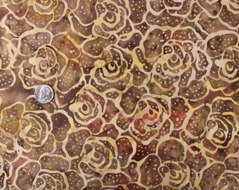 Dark and Light Brown Watercolor Background with Floral Pattern  Batik Fabric by the Half Yard