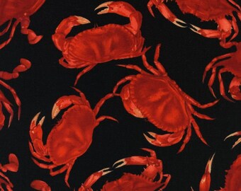 Tossed Red Crabs in Black by Timeless Treasures Fabric by the Half Yard 40-2A 029