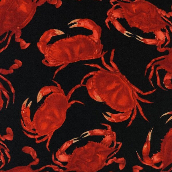 Tossed Red Crabs in Black by Timeless Treasures Fabric by the Half Yard 40-2A 029