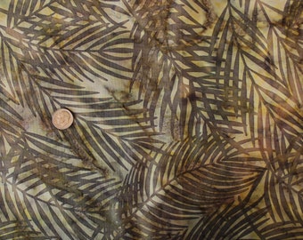 Beige, Light Yellow, Moss Green, Russet Brown, Dark Brown Palm Leaves Batik by the Half Yard