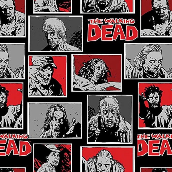 Zombie Characters by Robert Kirkman and TM for Springs Creative The Walking Dead Comic Red, Grey, & Black Border Quilt Fabric 57C 016