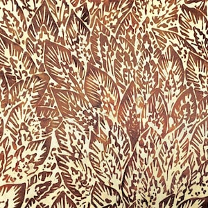 Cream Batik with Brown Wheat Leaf Print Batik by the Half Yard