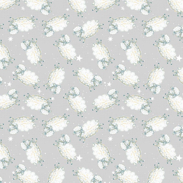 Reach for The Stars by Michael Davis for Wilmington Prints  Sheep Toss Gray Fabric by the Half Yard 35A 008