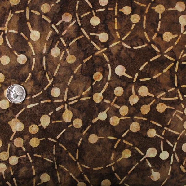 Brown Watercolor Batik with Cream Swirls  Batik Fabric by the Half Yard