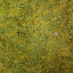 Olive Green Floral Batik with Green Flowers and Leaves Batik by the Half Yard