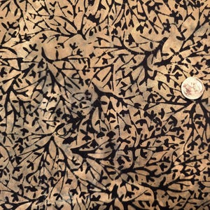Beige and Dark Blue Batik with Black Trees Batik by the Half Yard