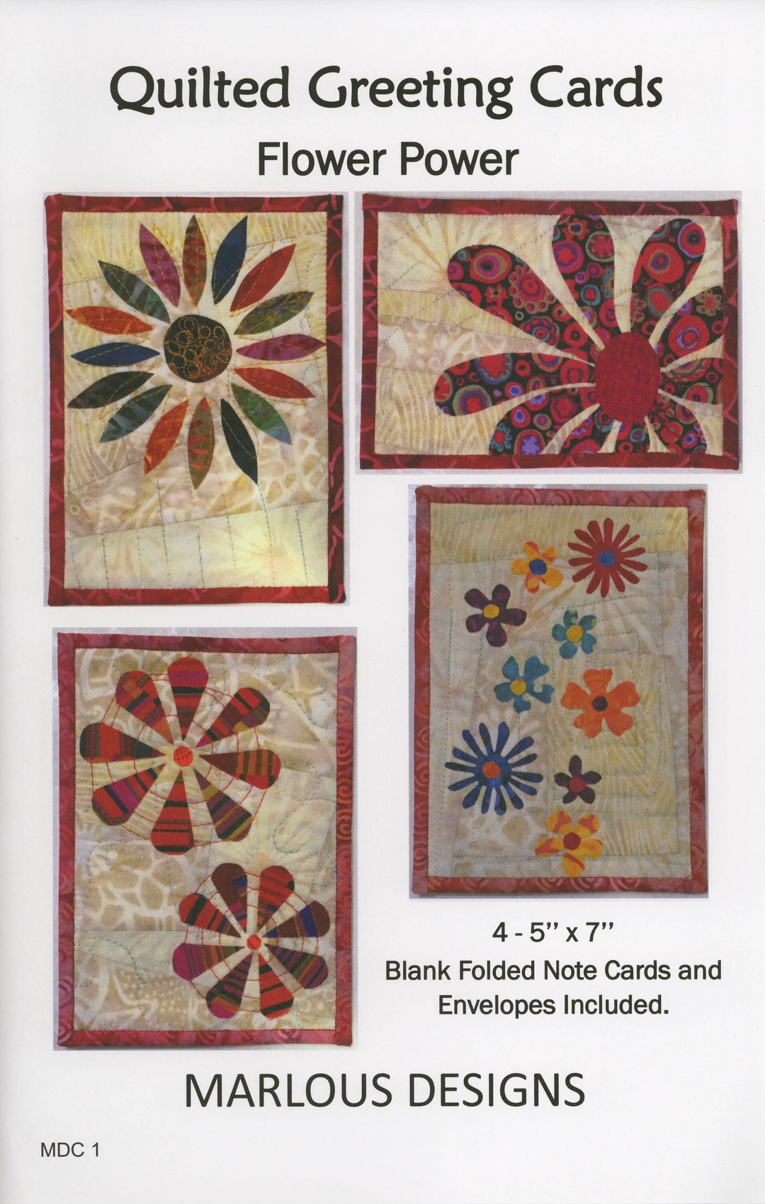 Quilted Greeting Cards Flower Power Pattern by Marlous Designs Etsy