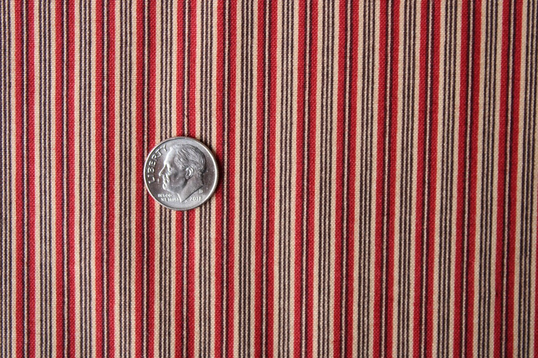 Auburn Red, Beige, and Dark Brown Striped Fabric Bridgeport by Jo Morton for Andover Fabrics