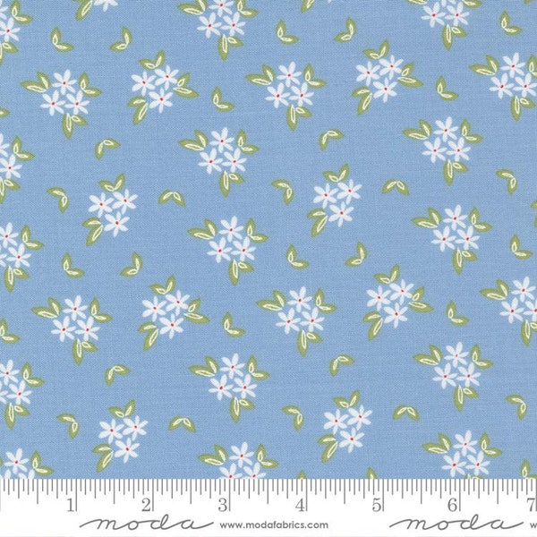 Emma by Sherri & Chelsi for Moda Light Cornflower Blue Floral Fabric with White Flowers Fabric by the Half Yard 04A 238