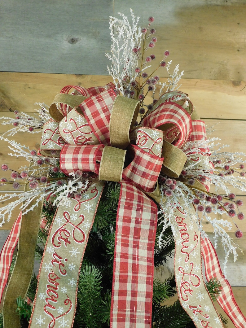 Rustic Farmhouse Christmas Tree Topper/ Plaid and Burlap Etsy