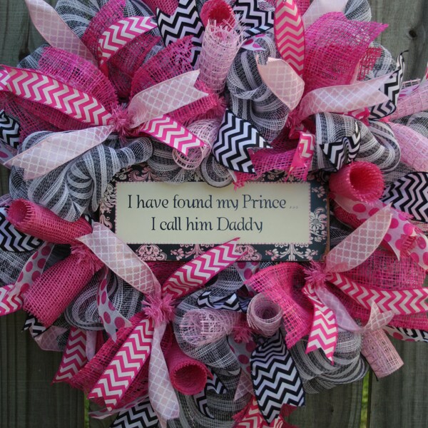 Baby Girl Wreath, Glamour Baby Wreath, Hot Pink, Black, and White Wreath, Baby Gift, Baby Room Decor