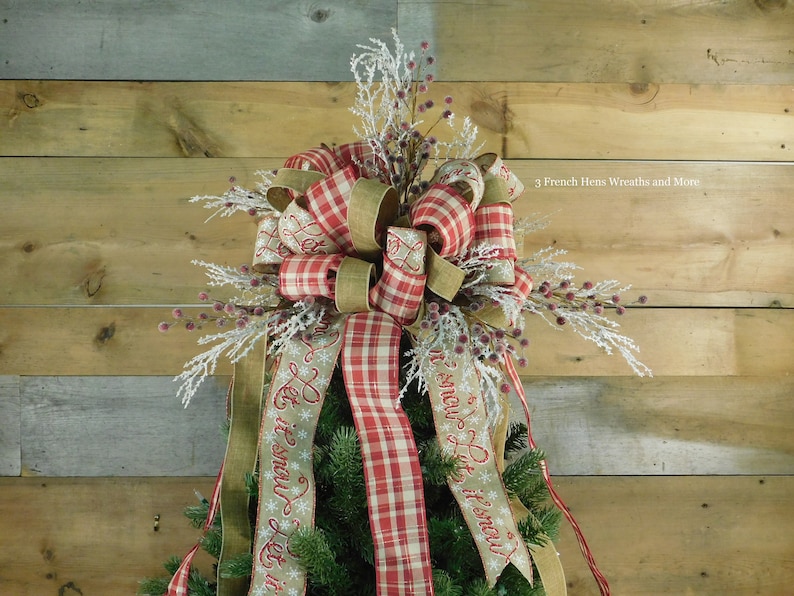 Rustic Farmhouse Christmas Tree Topper/ Plaid and Burlap | Etsy