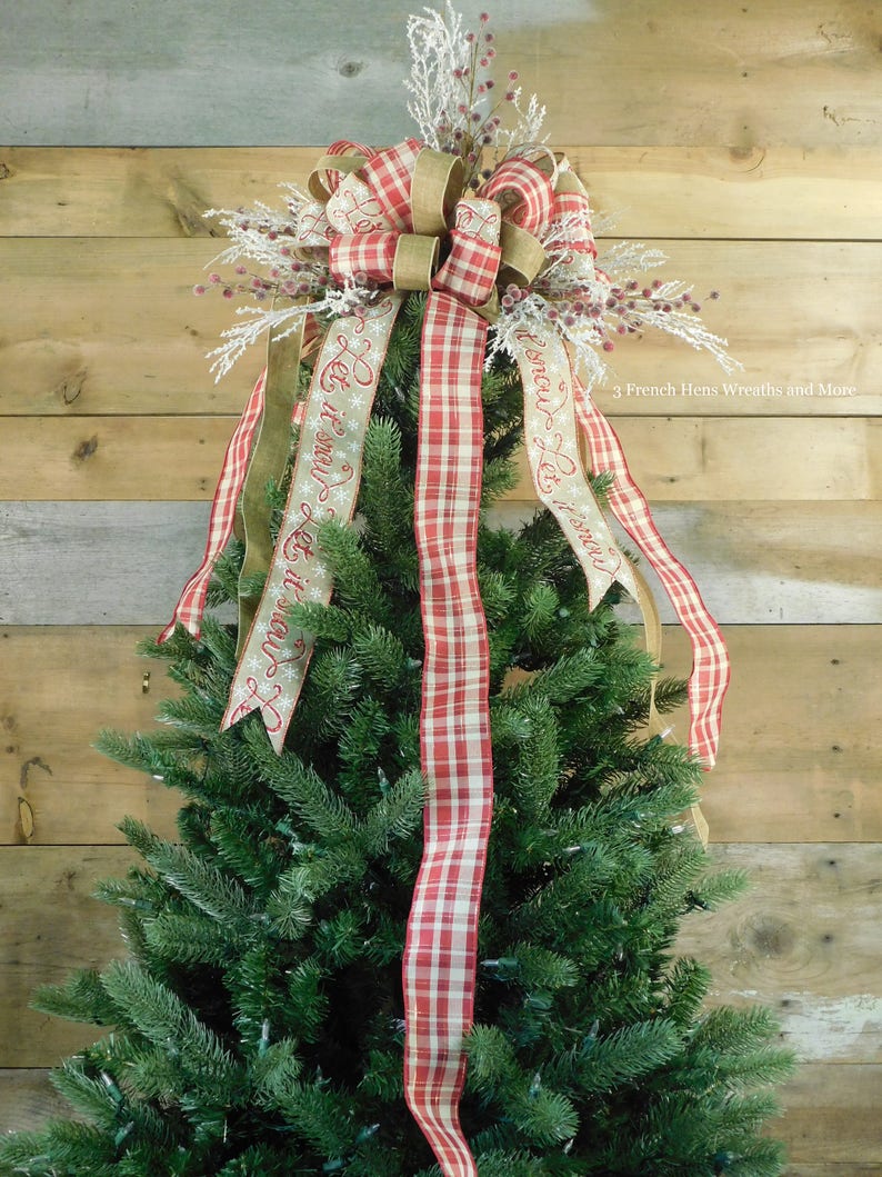 Rustic Farmhouse Christmas Tree Topper/ Plaid and Burlap Etsy
