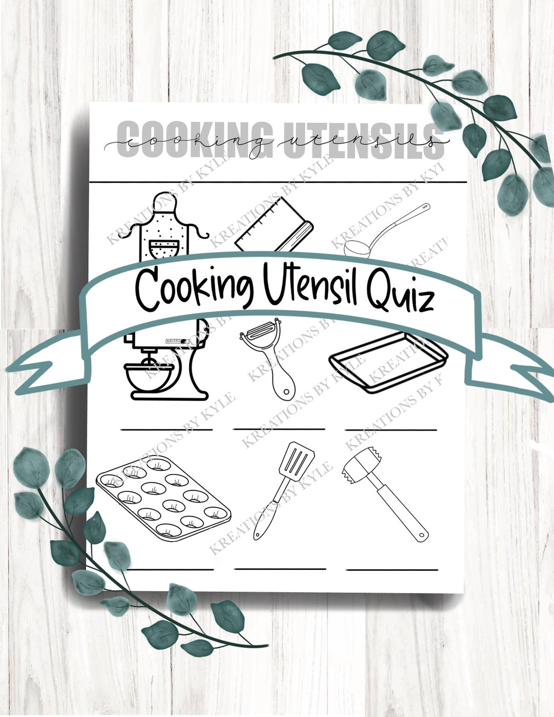 PRINTABLE Cooking Utensil Quiz Cooking Class Quiz Homeschool Printable