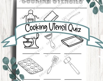 PRINTABLE Cooking Utensil Quiz - Cooking Class Quiz - Homeschool Printable - Classroom Quiz - Home Ec Quiz - Cooking Test