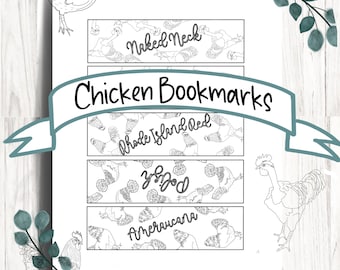 Chicken Bookmark PRINTABLE - chicken Coloring Page - Chicken Breed Printable - Book Lover Craft - Chicken Theme Craft