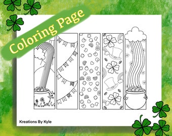 Shamrock Coloring Bookmarks- St Patrick’s Coloring Page - Clover Bookmarks - Lucky Charm Coloring Page - Homeschool Craft - PDF PRINTABLE