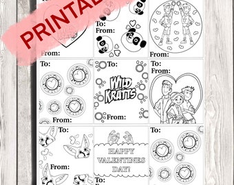 Wild Kratts Valentines Cards - Coloring Page - DIY Valentines Cards - Printable - PDF