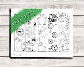 Wild Kratts Coloring Bookmarks - Printable Coloring Page - Wild Kratts Party Craft - Homeschool Activity - PDF