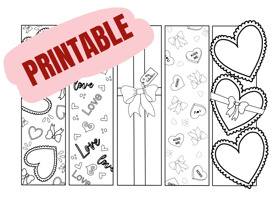 Valentines Day Coloring Bookmark Printable Adult Coloring Page
