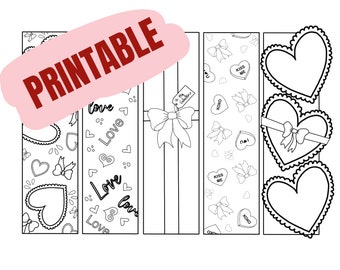 Valentines Day Coloring Bookmark Printable - Adult Coloring Page - Homeschool Craft - Printable Valentines Day Card - PDF