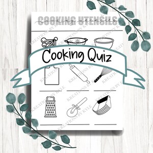 Cooking Class Quiz PRINTABLE - Homeschool Cooking Curriculum- Cooking Utensils Quiz PRINTABLE