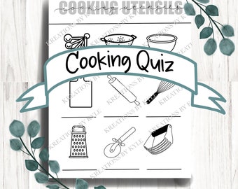 Cooking Class Quiz PRINTABLE - Homeschool Cooking Curriculum- Cooking Utensils Quiz PRINTABLE