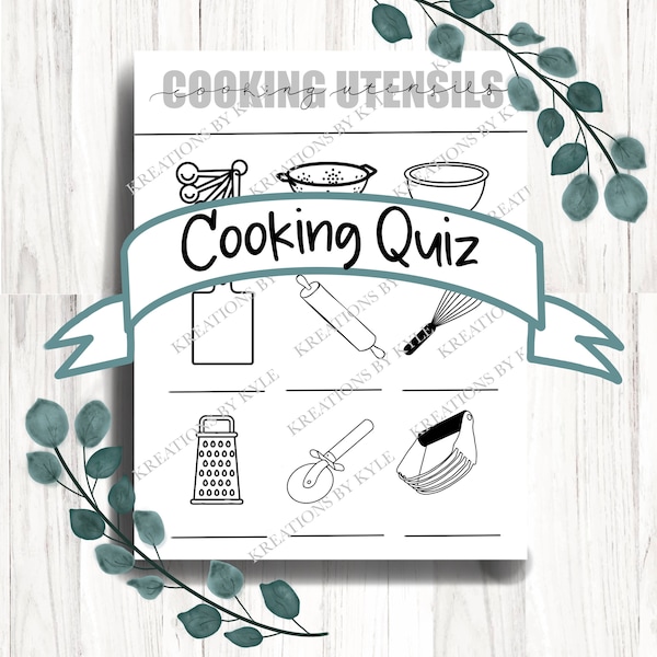 Cooking Class Quiz PRINTABLE - Homeschool Cooking Curriculum- Cooking Utensils Quiz PRINTABLE