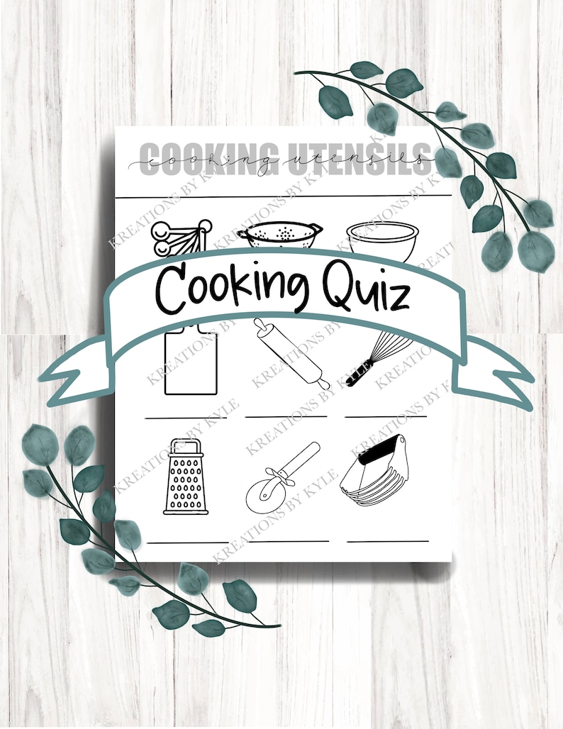 Cooking Class Quiz PRINTABLE Homeschool Cooking Curriculum Cooking Utensils Quiz PRINTABLE Etsy