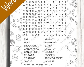 Halloween Word Search Printable - Trick Or Treat Printable - homeschool printable - Teacher Printable - Kids Craft Printable - Word Search