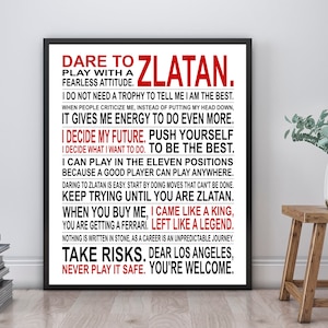 Dare To Zlatan -  Inspirational Manifesto Soccer Poster Print | Unframed | Ibrahimovic | Soccer Gift
