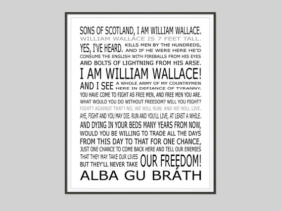 Braveheart William Wallace Speech Braveheart Movie Poster Print Unframed  Inspirational Art - Etsy