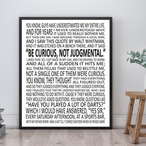 Be Curious, Not Judgemental - Soccer Quote Poster | Unframed | Inspirational Art Speech