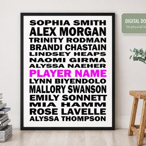 Personalized Women’s Soccer Legends Poster | Digital Download | Custom USWNT Inspired Soccer Wall Art | Girls Soccer Gift