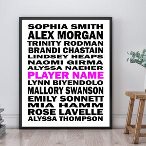 Women&#39;s Soccer Legends Typography | USWNT Gift | Unframed Personalized Wall Art | Custom Soccer Poster Print