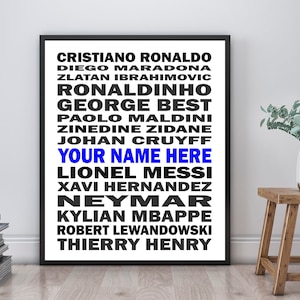 Soccer Legends Boys Poster - Typography | Unframed | Custom Soccer Print | Gift for Soccer Players | Soccer Gift | Soccer Player Art