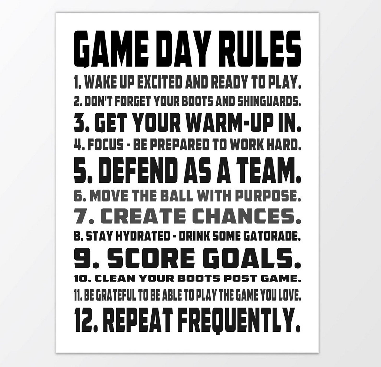 Game Day Rules Custom Soccer Typography Poster Print Etsy
