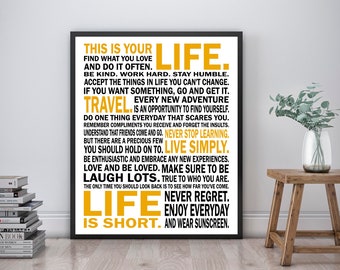 This Is Your Life GOLD -  Motivational Manifesto Poster Print | Unframed | Typography Print | Life Poster | Inspiration