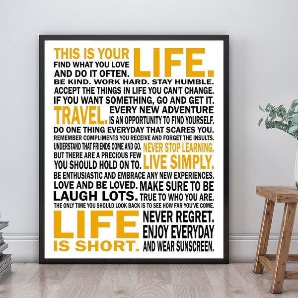 This Is Your Life GOLD -  Motivational Manifesto Poster Print | Unframed | Typography Print | Life Poster | Inspiration