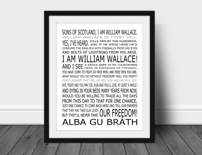 Braveheart William Wallace Speech Braveheart Movie Poster Print Unframed Inspirational Art image 3