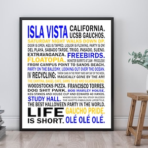 Isla Vista, UCSB Gauchos Poster -  College Poster Print | Unframed | Inspirational Manifesto | UC Santa Barbara Gaucho