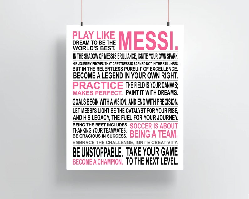 Play Like Messi Soccer Poster Print Unframed Argentina Inspirational Manifesto Soccer Boy Gift image 2